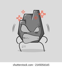 cute stone cartoon with angry expression. eyes bulging and teeth grinning. grey. suitable for logos, icons, symbols or mascots