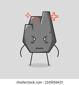 cute stone cartoon with angry expression. grey. stand and stare. suitable for logos, icons, symbols or mascots