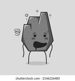 cute stone cartoon with drunk expression and mouth open. suitable for emoticon, logo, mascot and icon. grey
