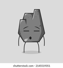 cute stone cartoon with flat expression. grey. suitable for emoticon, logo, mascot and symbol