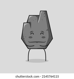 tira cómica de piedra linda con expresión feliz. ojos cerrados, ambas manos en el estómago y sonriendo. adecuado para logotipos, iconos, símbolos o mascotas. gris