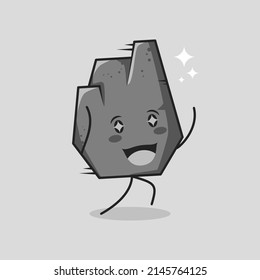 tira cómica de piedra linda con expresión feliz. corran, dos manos arriba y ojos brillantes. adecuado para logotipos, iconos, símbolos o mascotas. gris
