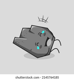 cute stone cartoon with happy expression. lie down, close eyes and tears. suitable for logos, icons, symbols or mascots. grey