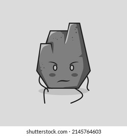 cute stone cartoon with serious expression and sit down. suitable for logos, icons, symbols or mascots. grey