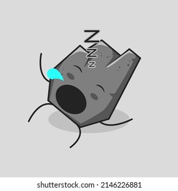 cute stone cartoon with sleep expression, lie down, close eyes and mouth open. suitable for emoticon, logo, mascot and icon. grey