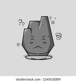 cute stone cartoon with thinking expression, close eyes and sit cross-legged. grey. suitable for emoticon, logo, mascot and symbol