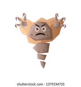 Cute stone monster not smile emoji hands up