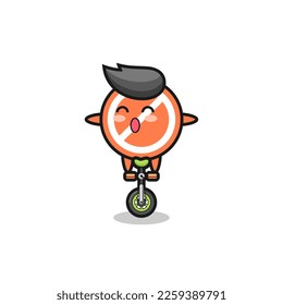 The cute stop sign character is riding a circus bike , cute style design for t shirt, sticker, logo element