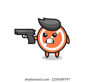 la tira del personaje del signo de detención lindo con una pistola , diseño de estilo lindo para camiseta, pegatina, elemento logo