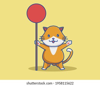 Cute Stop Standing Cat. Animal Cartoon Flat Style Icon  Premium Vector