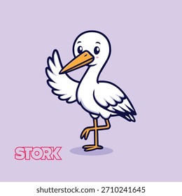 Pájaro lindo de la cigüeña que agita una Ilustración vectorial de la historieta del ala