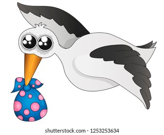 Cute stork carrying a child