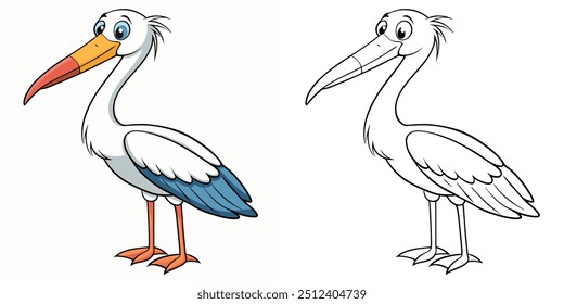 Cute Stork Cartoon Coloring Page For Kids