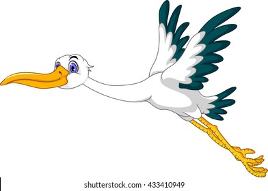 cute stork cartoon flying
