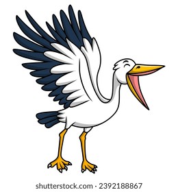 Cute stork cartoon on white background