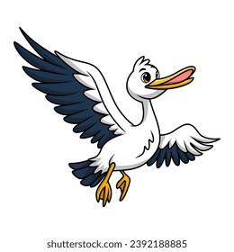 Cute stork cartoon on white background