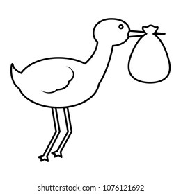 cute stork flying with bag