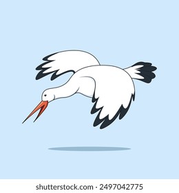 A cute stork is flying with both wings