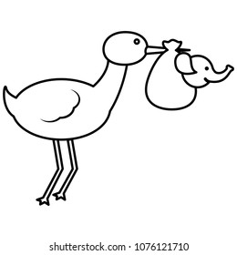 cute stork flying with elephant baby