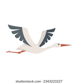 Cute stork icon flat vector. Heron bird. Japanese stork isolated
