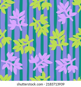 Cute strange tropical leaves seamless pattern. Naive art style. Leaf plants endless wallpaper. Abstract floral background. Modern botanical print. Design for fabric, textile print, wrapping, cover