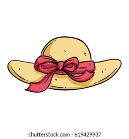 cute straw hat with color and outline on white background