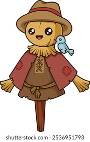 Cute straw scarecrow vector illustration