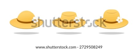 Cute straw spring hat with flower vector isolated on white background.