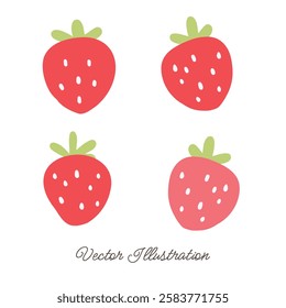 Cute Strawberries Flat Design Vector Illustration