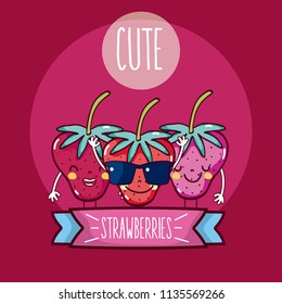 Cute strawberries fruits