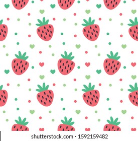 Cute strawberries love pattern with dot, Simple vector repeating texture. background for textile, print and other uses.