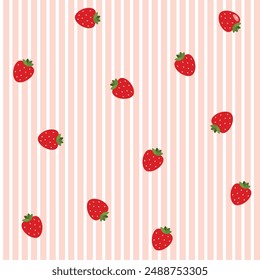 cute strawberries and pink stripes pattern