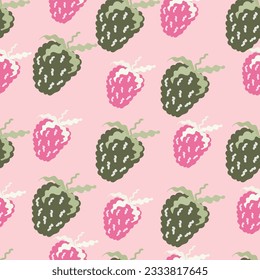 Cute strawberries seamless pattern. Doodle strawberry endless background. Hand drawn fruits wallpaper. Design for fabric, textile print, wrapping paper, kitchen textiles, cover. Vector illustration
