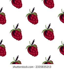 Fresas sin soldadura. Fresa Doodle fondo interminable. Papel pintado de frutas a mano. Diseño para tela, imprenta textil, papel envolvente, productos textiles de cocina, cubierta. Ilustración del vector