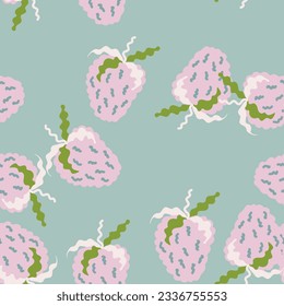 Fresas sin soldadura. Fresa Doodle fondo interminable. Papel pintado de frutas a mano. Diseño para tela, imprenta textil, papel envolvente, productos textiles de cocina, cubierta. Ilustración del vector