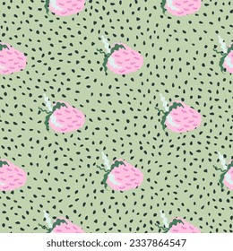Fresas sin soldadura. Fresa Doodle fondo interminable. Papel pintado de frutas a mano. Diseño para tela, imprenta textil, papel envolvente, productos textiles de cocina, cubierta. Ilustración del vector