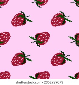 Cute strawberries seamless pattern. Doodle strawberry endless background. Hand drawn fruits wallpaper. Design for fabric, textile print, wrapping paper, kitchen textiles, cover. Vector illustration