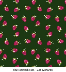Fresas sin soldadura. Fresa Doodle fondo interminable. Papel pintado de frutas a mano. Diseño para tela, imprenta textil, papel envolvente, productos textiles de cocina, cubierta. Ilustración del vector