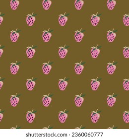Reine Erdbeeren nahtloses Muster. Doodle Erdbeeren, unendlicher Hintergrund. Tapete mit handgezeichneten Früchten. Design für Gewebe, Stoffdruck, Wickelpapier, Küchentextilien, Deckel. Vektorgrafik