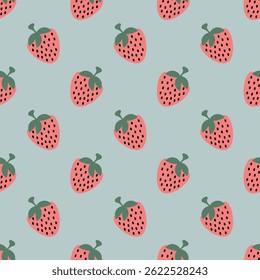Lindo patrón de fresas sin fisuras sobre un fondo azul. para impresiones, papel de embalaje, Fondo de pantalla, textil, estacionario, tela