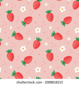 Cute strawberries seamless pattern. Vector illustration.