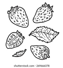 cute strawberries. Vector  set of cute hand drawn outlines strawberry