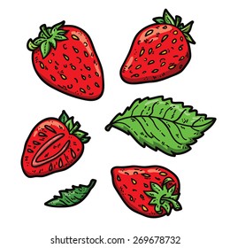 cute strawberries. Vector  set of cute hand drawn colorful strawberry