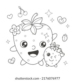 Cute Strawberrry cartoon coloring page