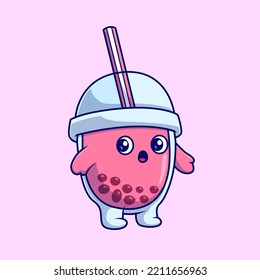 Cute Strawberry Boba Milk Tea Cartoon Vector Icon Illustration. Drink Object Icon Concept Isolated Premium Vector. Flat Cartoon Style