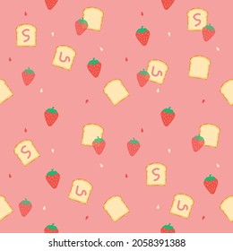 fresa linda con pan y mermelada y fondo rosado para un patrón sin soldadura de tela