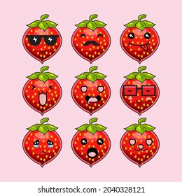 Cute Strawberry bundle set Premium Vector