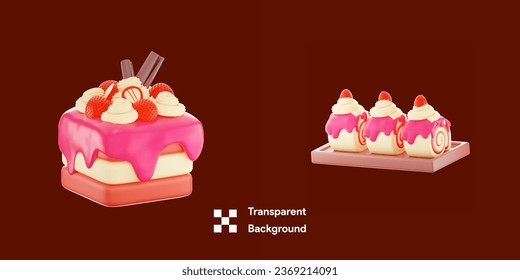 Cute Strawberry Cake 3d Illustration 