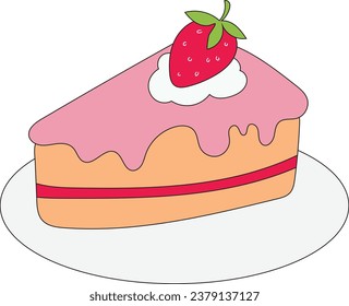 vector de doodle de tarta de fresa lindo
