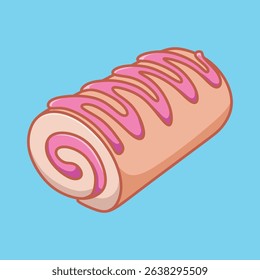 Cute strawberry cake roll dessert. Flat vector illustration of sweet pastry with swirl filling.